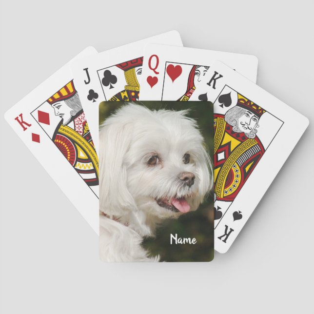 Personalisierter weißer maltesischer Welpenhund Spielkarten (Rückseite)