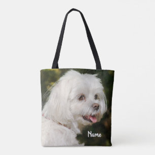 Personalisierter weißer maltesischer Welpenhund Tasche