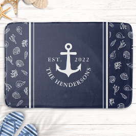 Personalisierter Weißer Navy-Blauanker Badematte