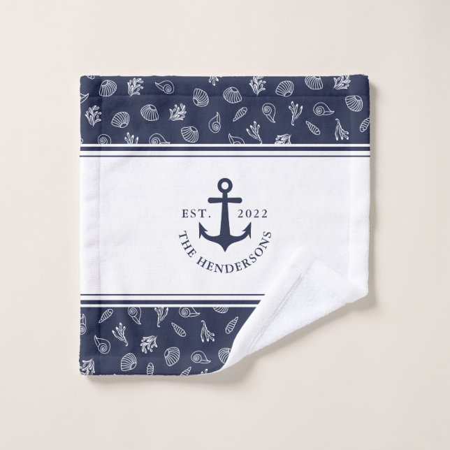 Personalisierter Weißer Navy-Blauanker Waschlappen (Waschlappen)