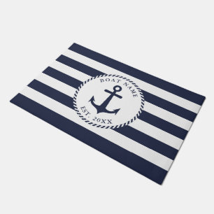 Personalisierter weißer Navy-Blue-Nautical-Anker Fußmatte