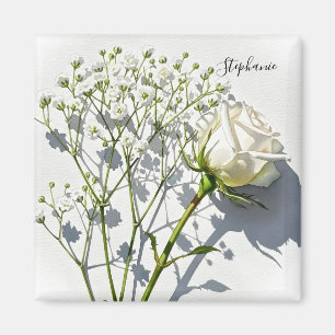 Personalisierter weißer Rosenblütenmagnet Magnet
