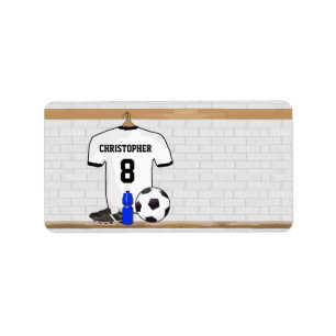 Personalisierter weißer schwarzer Fußball-Fußba Adressaufkleber