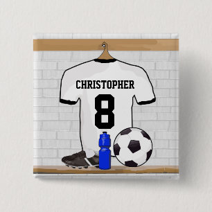 Personalisierter weißer schwarzer Fußball-Fußba Button