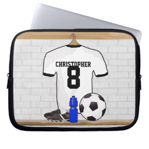 Personalisierter weißer schwarzer Fußball-Fußba Laptopschutzhülle