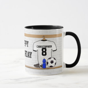 Personalisierter weißer schwarzer Fußball-Fußba Tasse