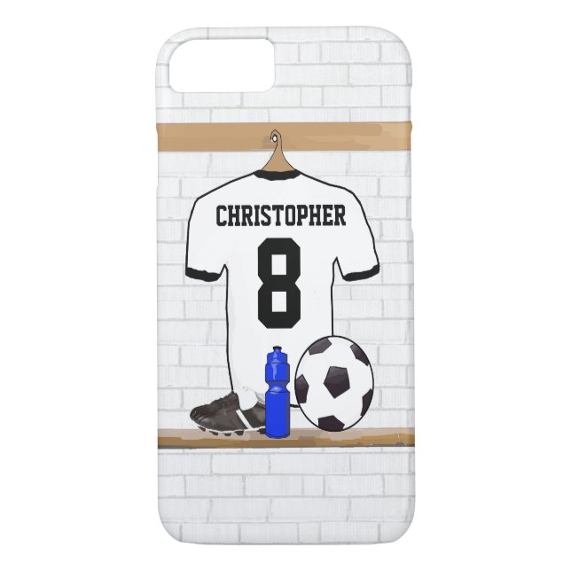 Personalisierter weißer schwarzer Fußball-Fußball Case-Mate iPhone Hülle (Rückseite)