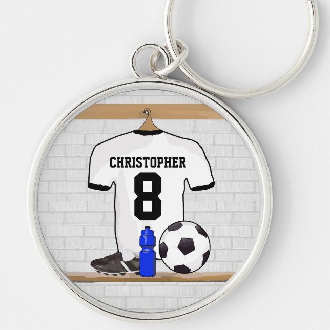 Personalisierter weißer schwarzer Fußball-Fußball Schlüsselanhänger (Vorne)