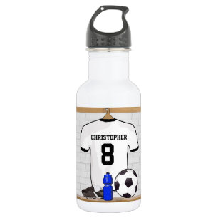 Personalisierter weißer schwarzer Fußball-Fußball Trinkflasche