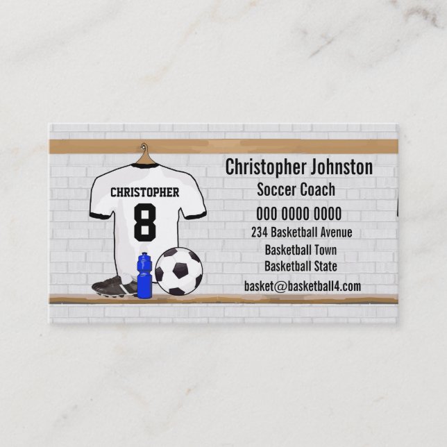Personalisierter weißer schwarzer Fußball-Fußball Visitenkarte (Vorderseite)