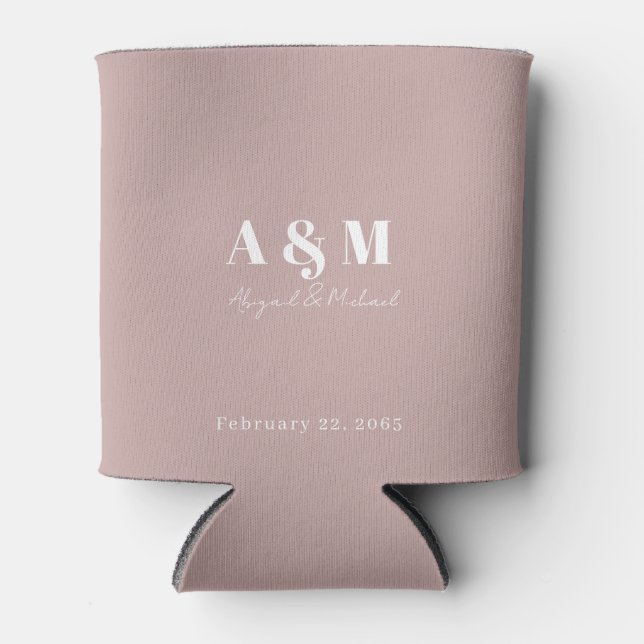 Personalisierter weißer Text Dusty Rose Hochzeit Dosenkühler (Vorderseite)