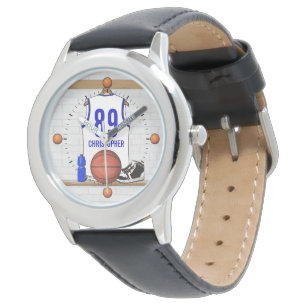 Personalisierter weißer und blauer Basketball Armbanduhr