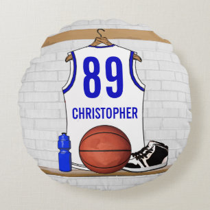 Personalisierter weißer und blauer Basketball Rundes Kissen