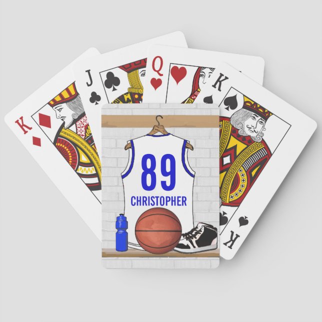 Personalisierter weißer und blauer Basketball Spielkarten (Rückseite)