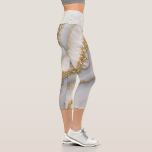 Personalisierter weißer und goldflüssiger Mondstei Capri Leggings