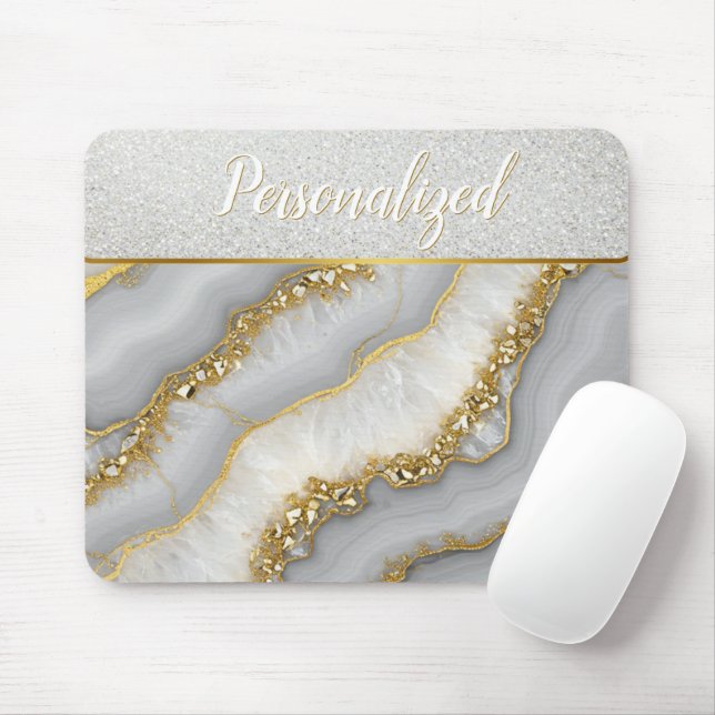 Personalisierter weißer und goldflüssiger Mondstei Mousepad (Mit Mouse)