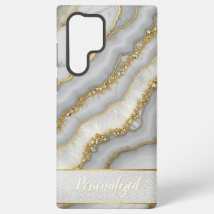 Personalisierter weißer und goldflüssiger Mondstei Samsung Galaxy Hülle