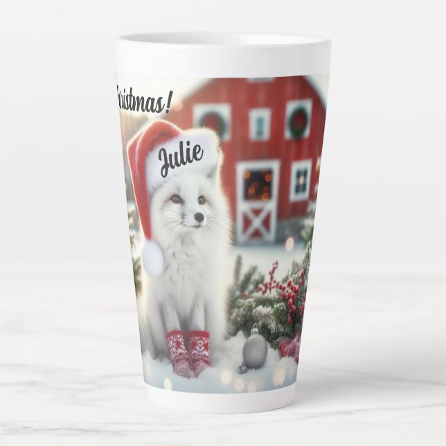 Personalisierter Weißfuchs mit Scheune Milchtasse (Vorderseite)
