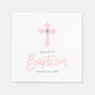 Personalisierter Weißrosa-MÄDCHEN-Cross-BAPTISM Serviette