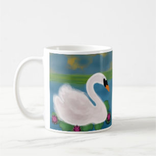 Personalisierter Weißschwan im Teich bei Sonnenunt Kaffeetasse