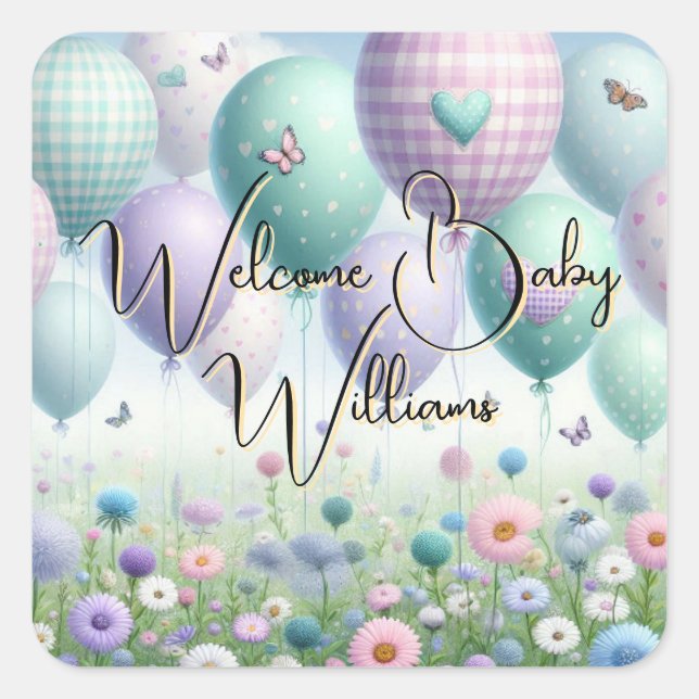 Personalisierter "Welcome Baby"-Aufkleber Quadratischer Aufkleber (Vorderseite)