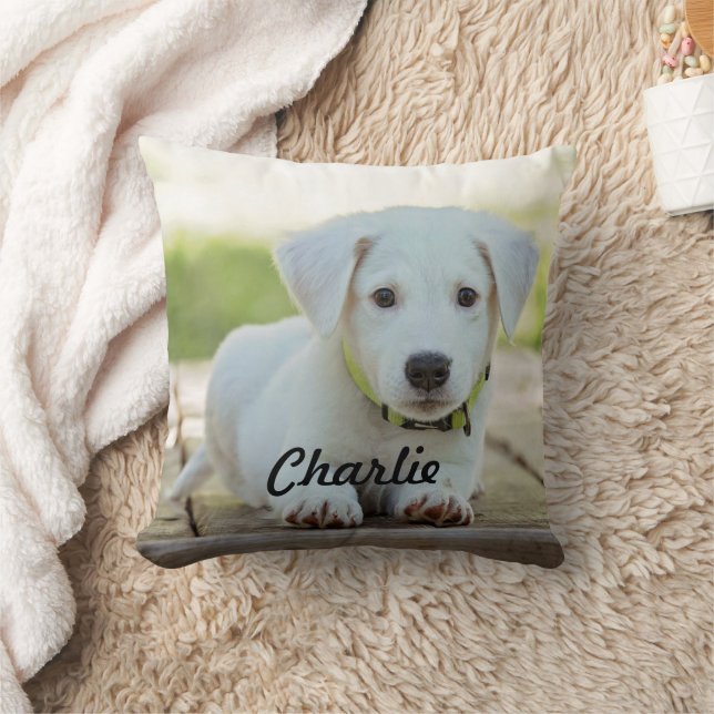 Personalisierter Welpen-Hund-Foto und Name Kissen (Decke)