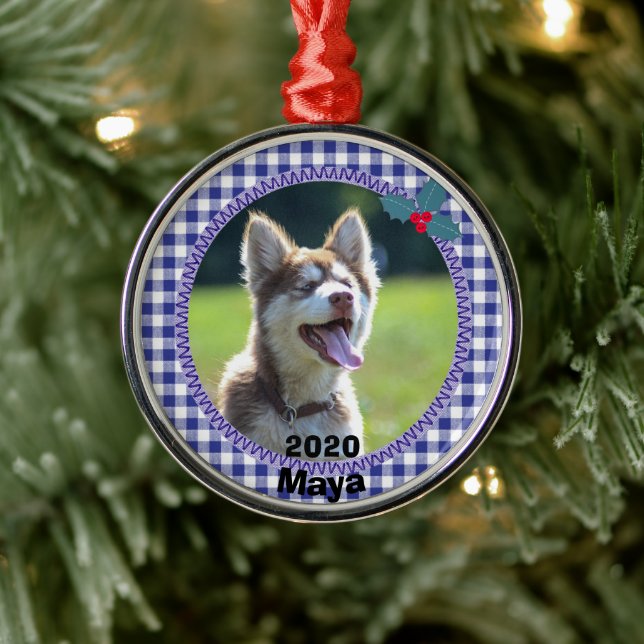 Personalisierter Welpenhund Weihnachts-Foto Ornament Aus Metall (Baum)