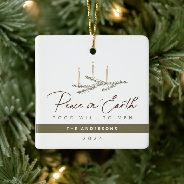 Personalisierter Weltfrieden Weihnachten Keramikornament (Baum)