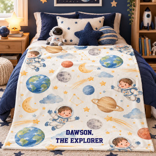 Personalisierter Weltraumforscher-Astronaut Kinder Fleecedecke