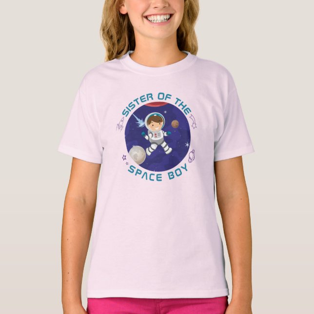 Personalisierter Weltraumjunge Birthday Sister T-Shirt (Vorderseite)