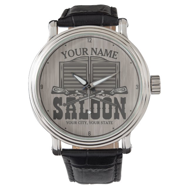 Personalisierter Western Rifle Guns Old Saloon Bar Armbanduhr (Vorderseite)