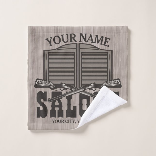 Personalisierter Western Rifle Guns Old Saloon Bar Badhandtuch Set (Waschlappen)