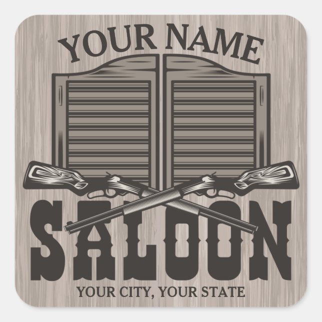 Personalisierter Western Rifle Guns Old Saloon Bar Quadratischer Aufkleber (Vorderseite)