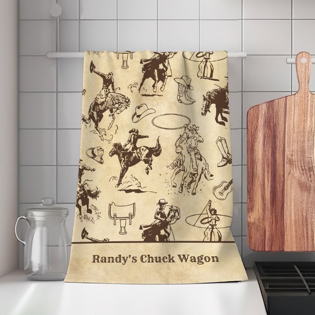 Personalisierter Western Rodeo Cowboy Cowgirl Geschirrtuch (Von Creator hochgeladen)