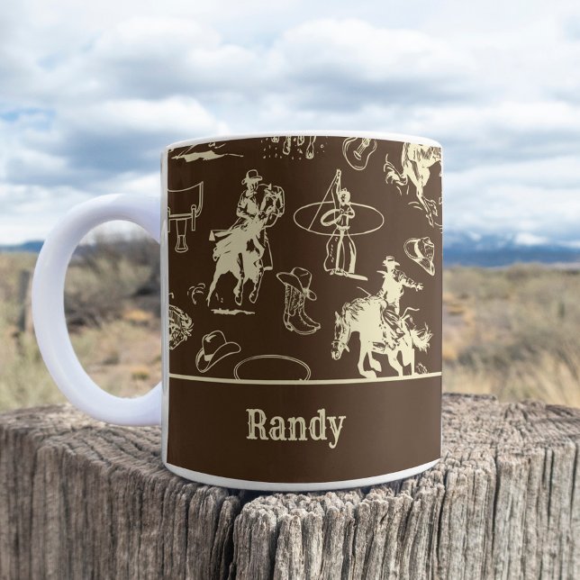 Personalisierter Western Rodeo Cowboy Dark Brown Kaffeetasse (Von Creator hochgeladen)