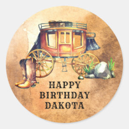 Personalisierter Western Thema Stagecoach Birthday Runder Aufkleber