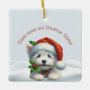 Personalisierter Westie-Kuss-Weihnachtsanhänger Keramikornament