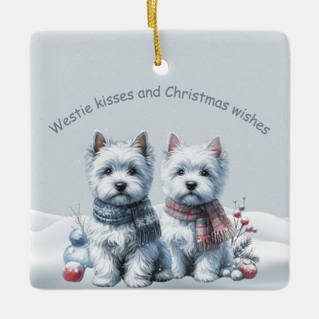 Personalisierter Westies-Weihnachtsschmuck Keramikornament (Vorderseite)