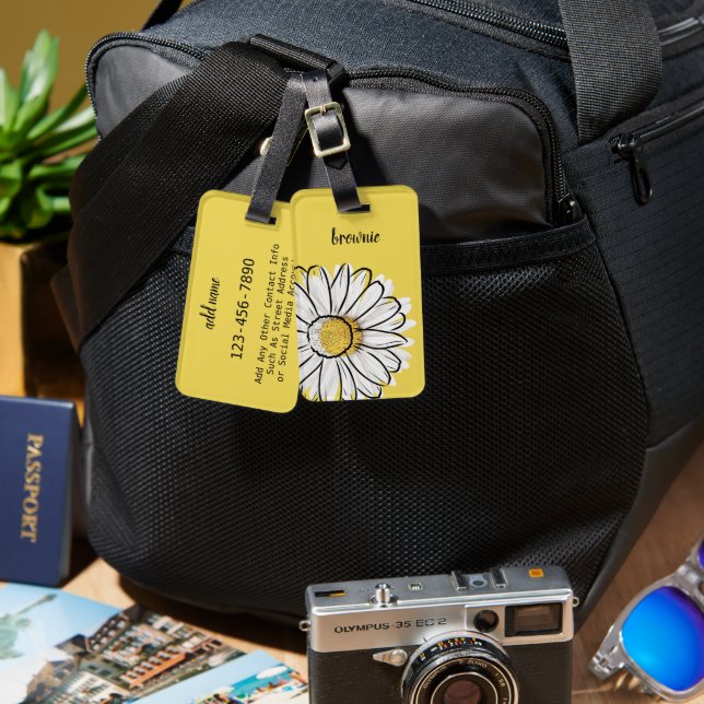 Personalisierter Whimsical Daisy Gepäcktag Gepäckanhänger (Vorderseite & Rückseite)