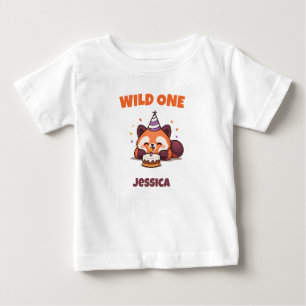 Personalisierter Wild One Roter Panda Erster Gebur Baby T-shirt