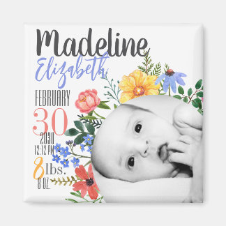 Personalisierter Wildblumen-Geburtsanzeige-Magnet Magnet