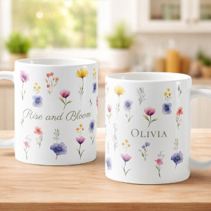 Personalisierter Wildblumen-Kaffeebecher Rise and  Kaffeetasse