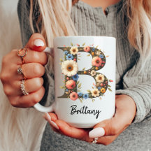 Personalisierter Wildblumen-Monogramm-Becher für M
