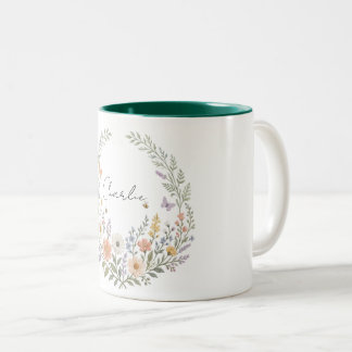 Personalisierter Wildblumen-Namensbecher Zweifarbige Tasse