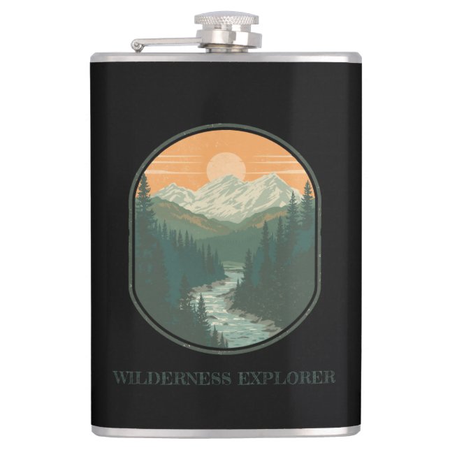 Personalisierter Wilderness Explorer Retro-Berg  Flachmann (Vorderseite)