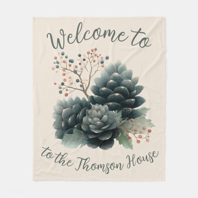 Personalisierter Winter Pinecone Familiendesign Fleecedecke (Vorderseite)