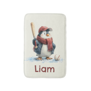 Personalisierter Winter-Pinguin-Baseball-Junior Badematte