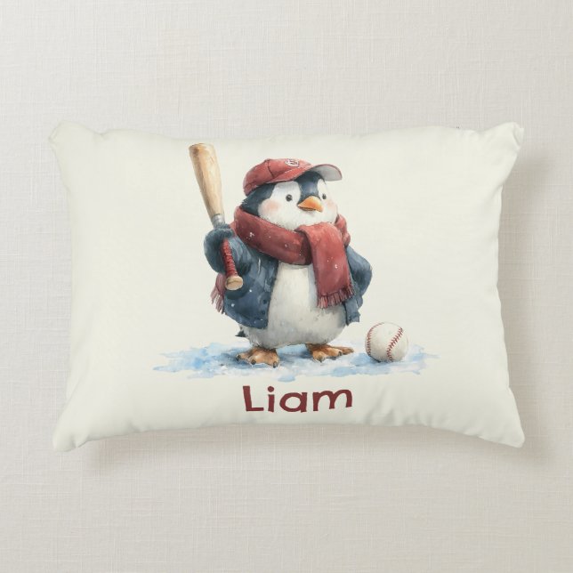 Personalisierter Winter-Pinguin-Baseball-Junior Dekokissen (Vorderseite)