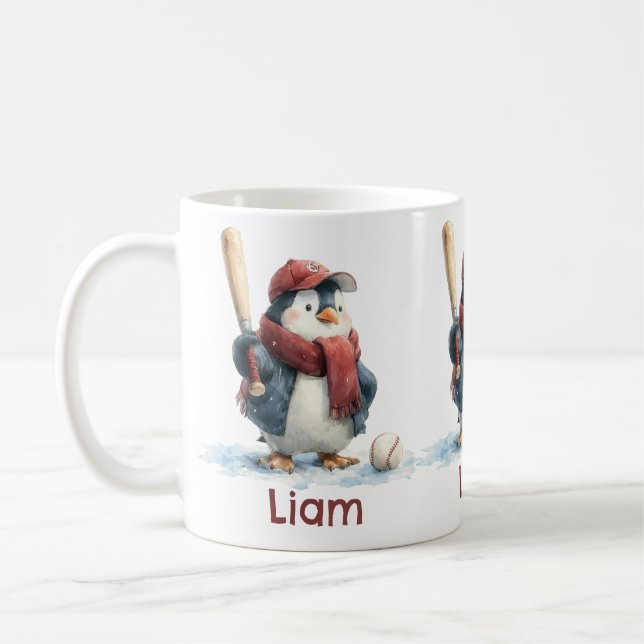 Personalisierter Winter-Pinguin-Baseball-Junior Kaffeetasse (Links)