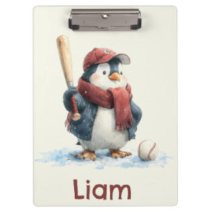 Personalisierter Winter-Pinguin-Baseball-Junior Klemmbrett